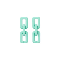 A pair of mint green geometric chain-link earrings with thick, rounded rectangular links, shown on a plain white background.