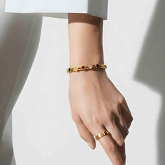 Luxury Heart Gemstone Gold Bracelet for Women | Multicolor Elegant Bangle | Gift for Her