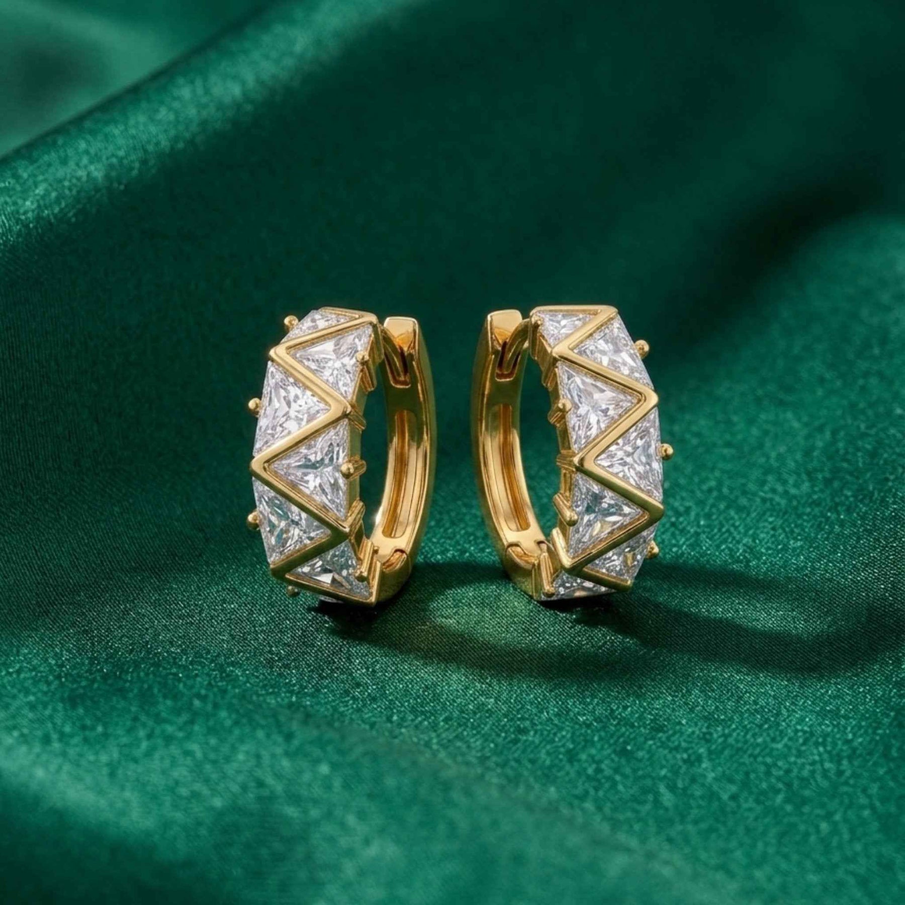 CZ Triangle Zigzag Huggie Hoop Earrings – Diamond-Look Gold Hoops | Anti-Tarnish Korean Jewellery | Sajna Sawarnaa