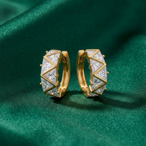 Triangle CZ zigzag gold huggie hoop earrings diamond look – anti-tarnish Korean jewellery by Sajna Sawarnaa
