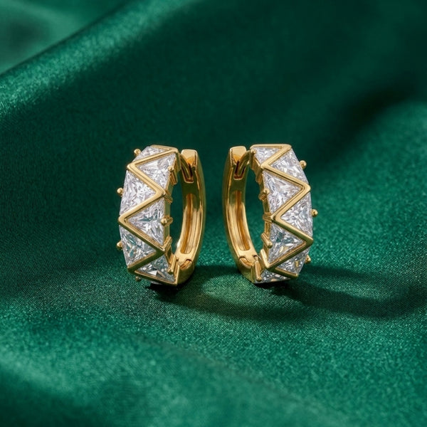 Triangle CZ zigzag gold huggie hoop earrings diamond look – anti-tarnish Korean jewellery by Sajna Sawarnaa
