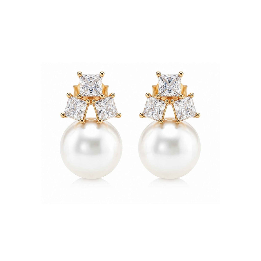 Crystal Pearl Drop Earrings – Anti-Tarnish Korean Jewellery | Sparkling Stone Cluster by Sajna Sawarnaa