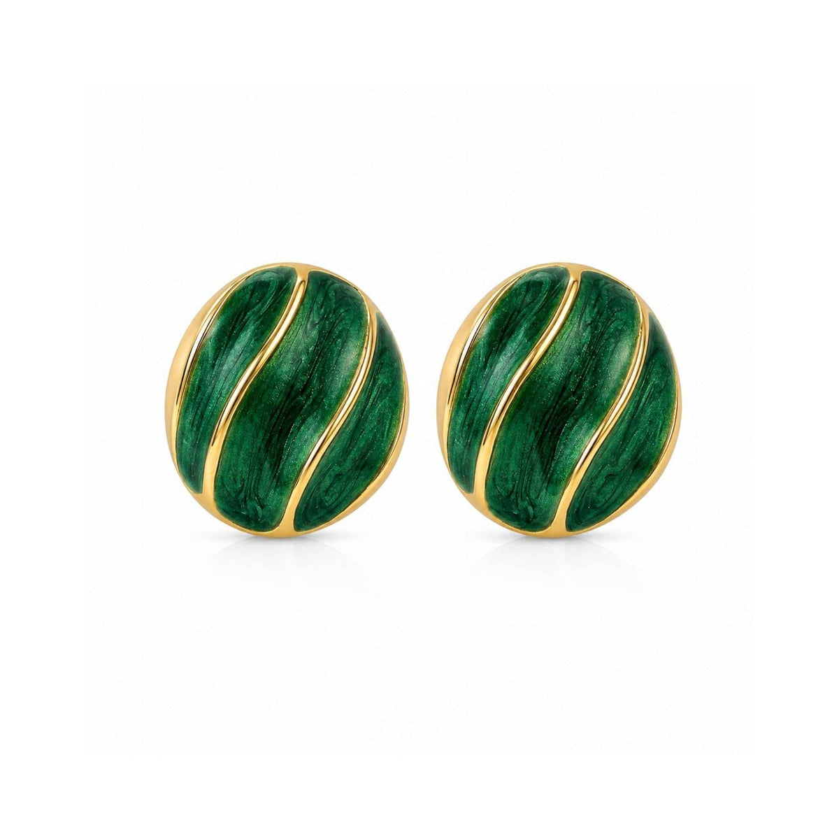 Emerald Green Dome Stud Earrings – Marble Swirl Oval Gold Ridge Studs | Anti-Tarnish Korean Jewellery | Sajna Sawarnaa