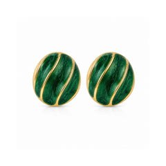 Emerald Green Dome Stud Earrings – Marble Swirl Oval Gold Ridge Studs | Anti-Tarnish Korean Jewellery | Sajna Sawarnaa