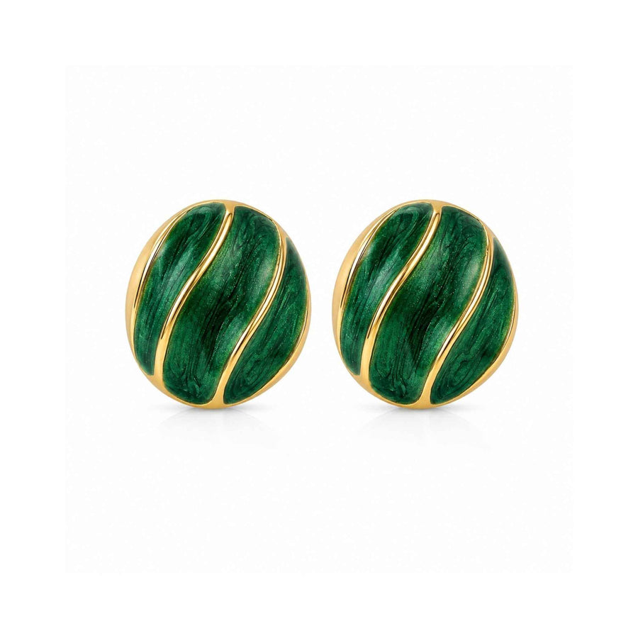 Emerald Green Dome Stud Earrings – Marble Swirl Oval Gold Ridge Studs | Anti-Tarnish Korean Jewellery | Sajna Sawarnaa