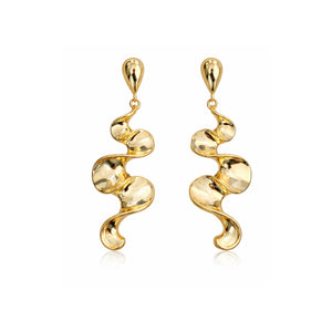 Long sculptural molten wave ribbon drop earrings in silver and gold – anti-tarnish Korean jewellery by Sajna Sawarnaa
