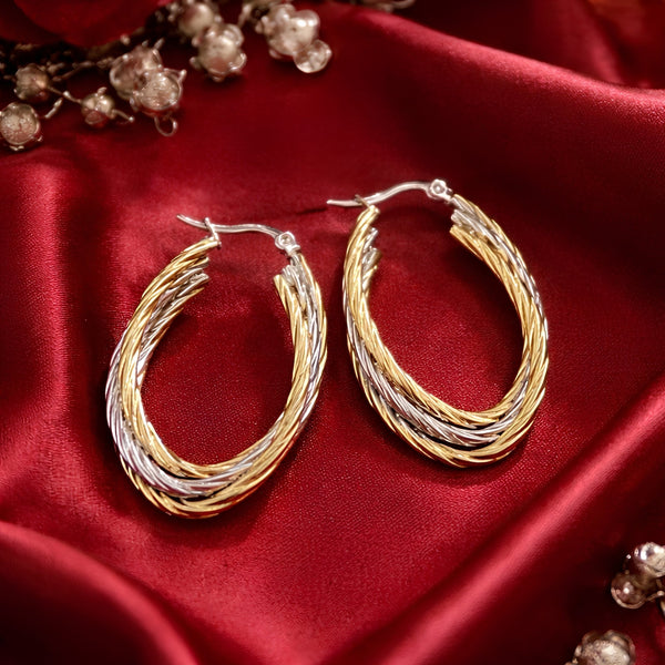 Large oval two-tone gold and silver twisted wire multi-strand hoop earrings – anti-tarnish Korean jewellery by Sajna Sawarnaa
