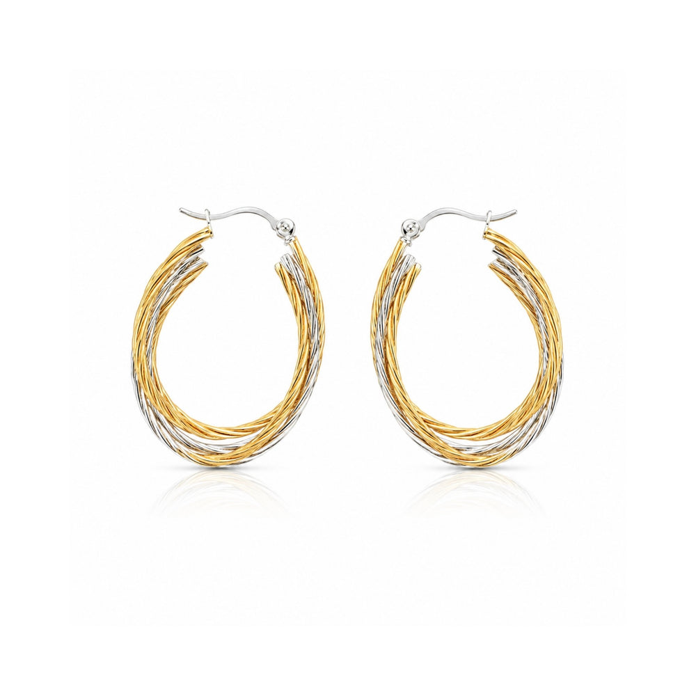 Large oval two-tone gold and silver twisted wire multi-strand hoop earrings – anti-tarnish Korean jewellery by Sajna Sawarnaa
