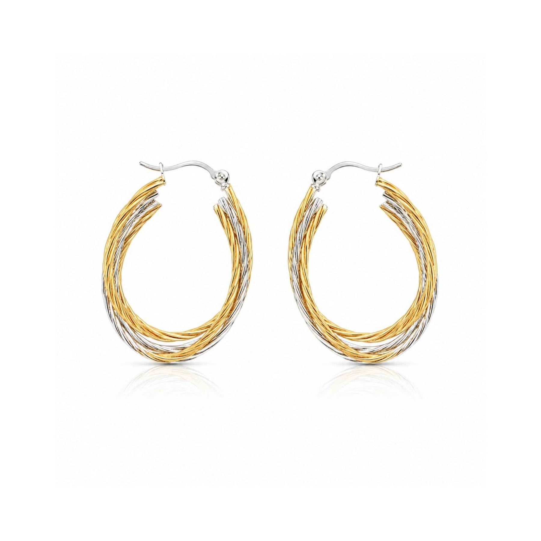 Two-Tone Twisted Wire Oval Hoop Earrings – Gold Silver Multi-Strand Hoops | Anti-Tarnish Korean Jewellery | Sajna Sawarnaa