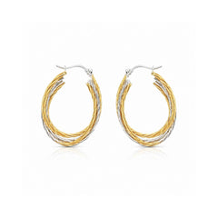 Two-Tone Twisted Wire Oval Hoop Earrings – Gold Silver Multi-Strand Hoops | Anti-Tarnish Korean Jewellery | Sajna Sawarnaa