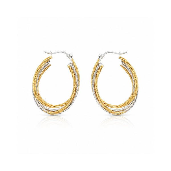 Large oval two-tone gold and silver twisted wire multi-strand hoop earrings – anti-tarnish Korean jewellery by Sajna Sawarnaa
