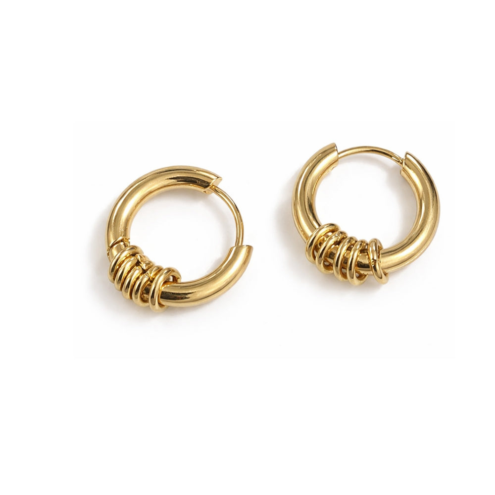 Coil Wrap Gold Huggie Hoop Earrings – Wire Ring Detail Round Hoops | Anti-Tarnish Korean Jewellery | Sajna Sawarnaa