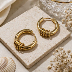 Coil Wrap Gold Huggie Hoop Earrings – Wire Ring Detail Round Hoops | Anti-Tarnish Korean Jewellery | Sajna Sawarnaa