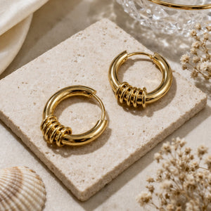 Coil Wrap Gold Huggie Hoop Earrings – Wire Ring Detail Round Hoops | Anti-Tarnish Korean Jewellery | Sajna Sawarnaa