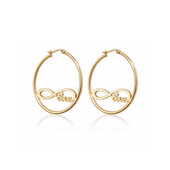 Large oval gold hoop earrings with infinity love script cutout – anti-tarnish Korean jewellery by Sajna Sawarnaa