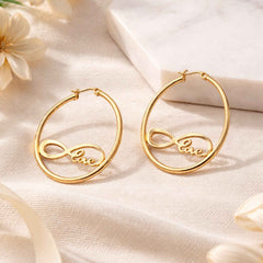 Infinity Love Script Oval Hoop Earrings – Large Gold Statement Hoops | Anti-Tarnish Korean Jewellery | Sajna Sawarnaa