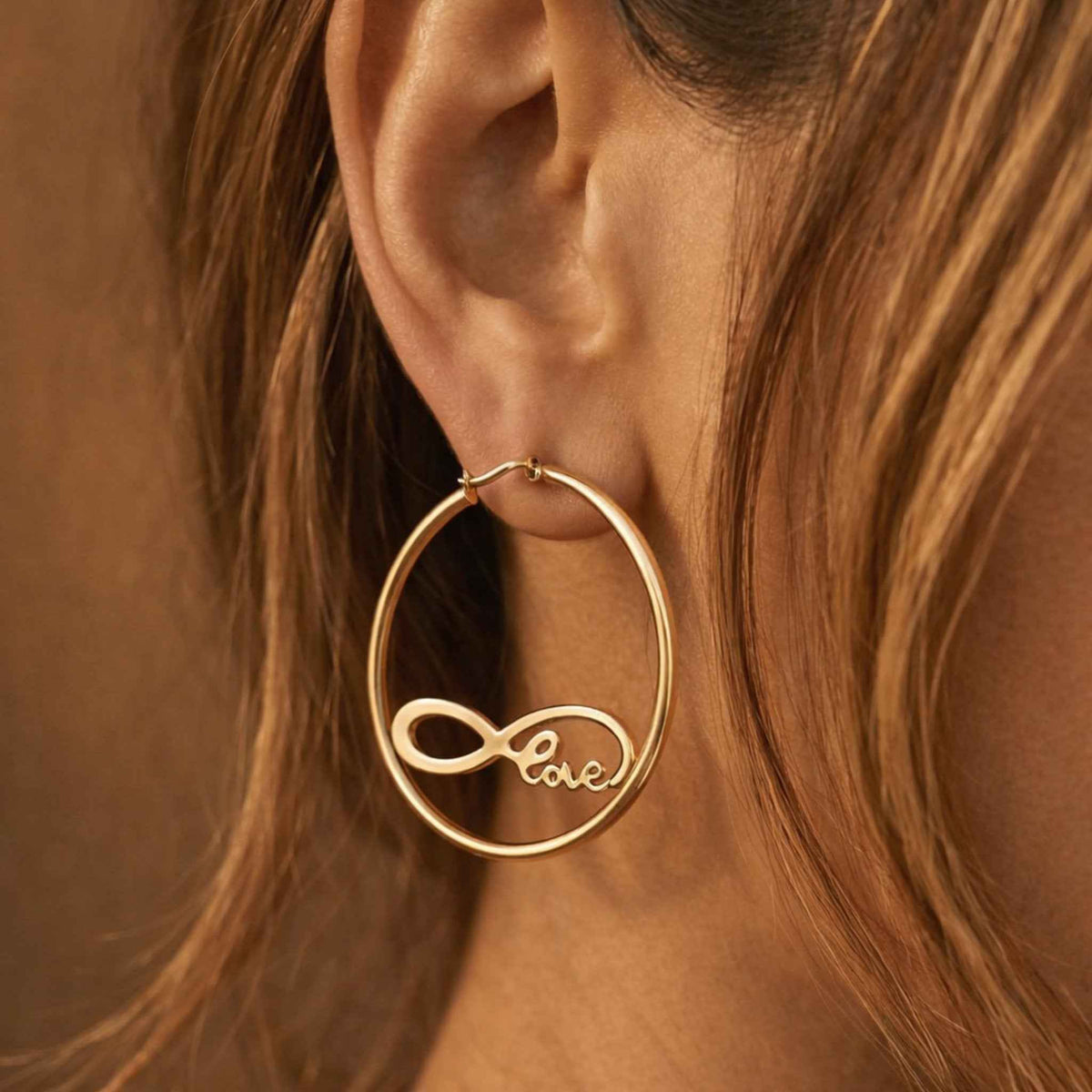 Infinity Love Script Oval Hoop Earrings – Large Gold Statement Hoops | Anti-Tarnish Korean Jewellery | Sajna Sawarnaa