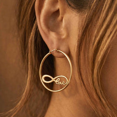 Infinity Love Script Oval Hoop Earrings – Large Gold Statement Hoops | Anti-Tarnish Korean Jewellery | Sajna Sawarnaa