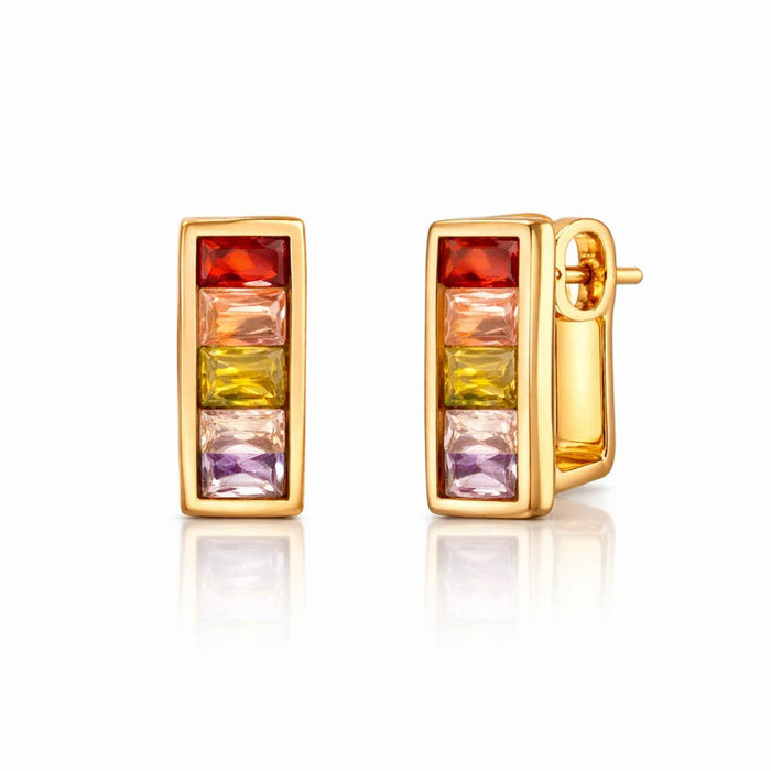 Aurora Prism Rainbow Crystal Huggie Earrings | Luxury Korean Jewelry | Sajna Sawarnaa