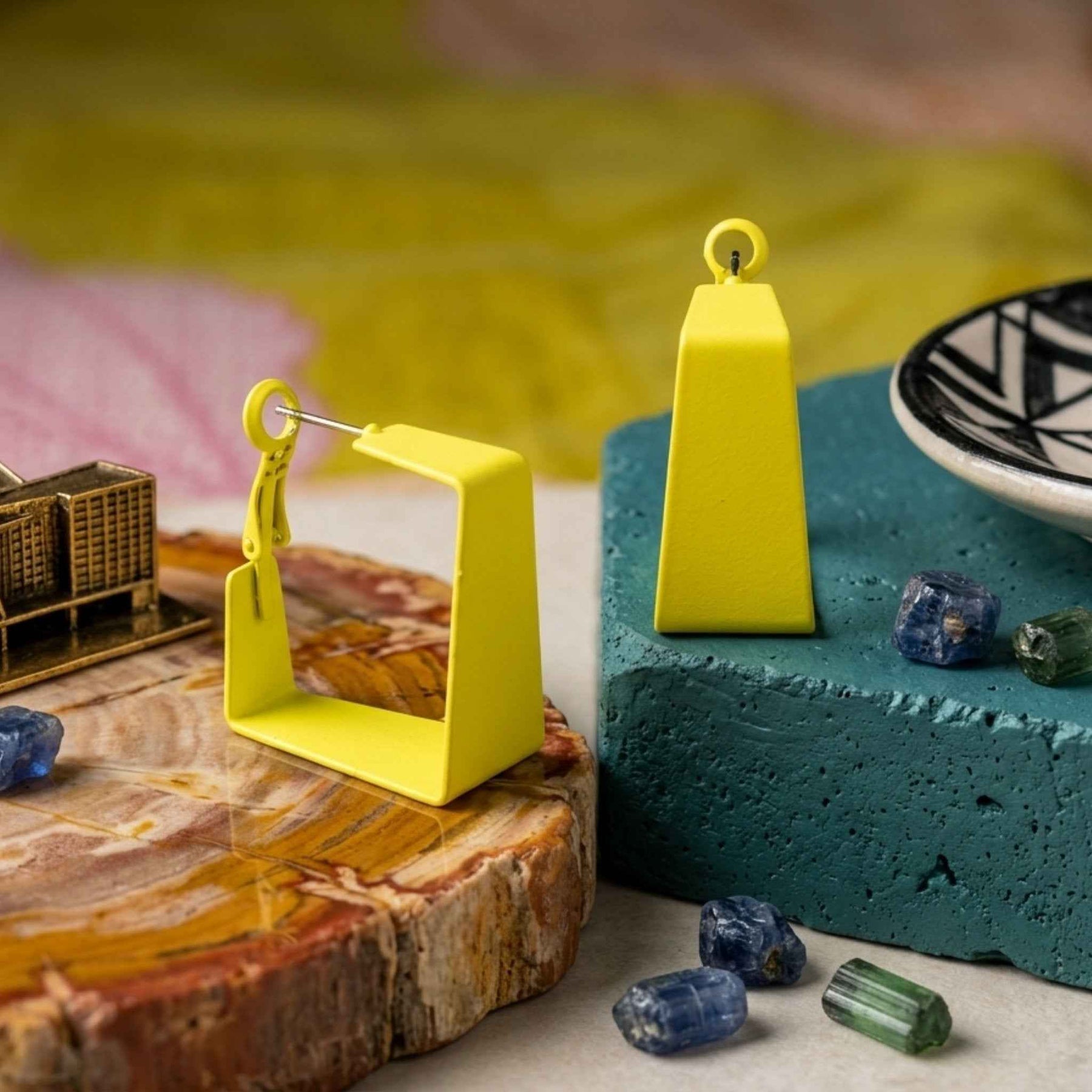 Lime Pop Geometric Statement Earrings | Modern Korean Fashion Jewelry | Sajna Sawarnaa