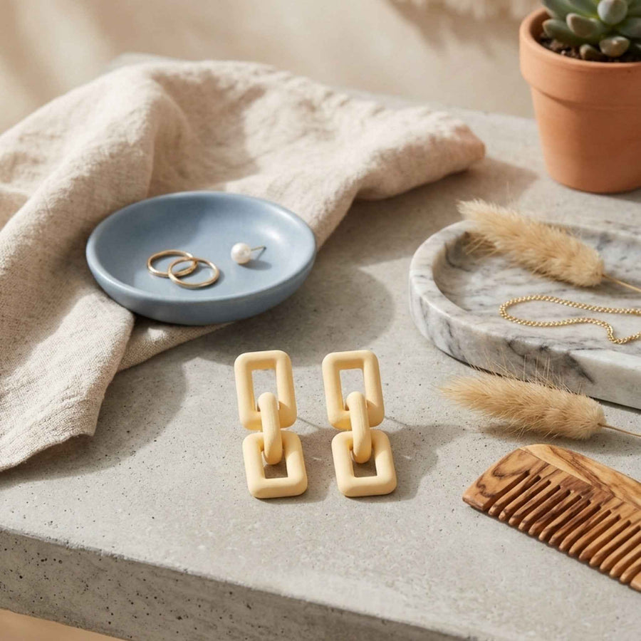 Ivory Geometric Statement Earrings - Korean Minimal Luxury Jewelry by Sajna Sawarnaa