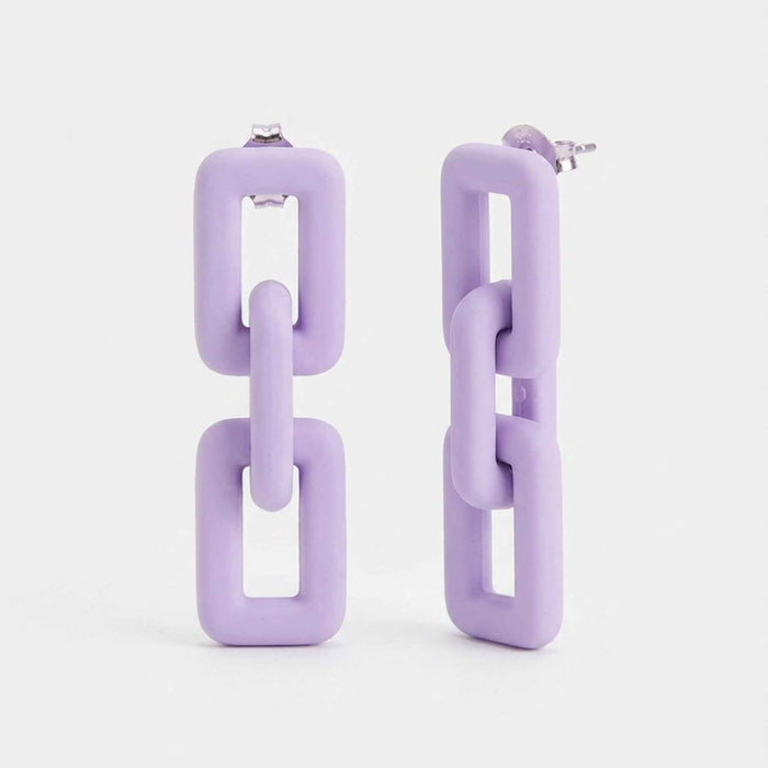 Lavender Link Statement Earrings | Pastel Korean Minimal Chain Earrings | Sajna Sawarnaa