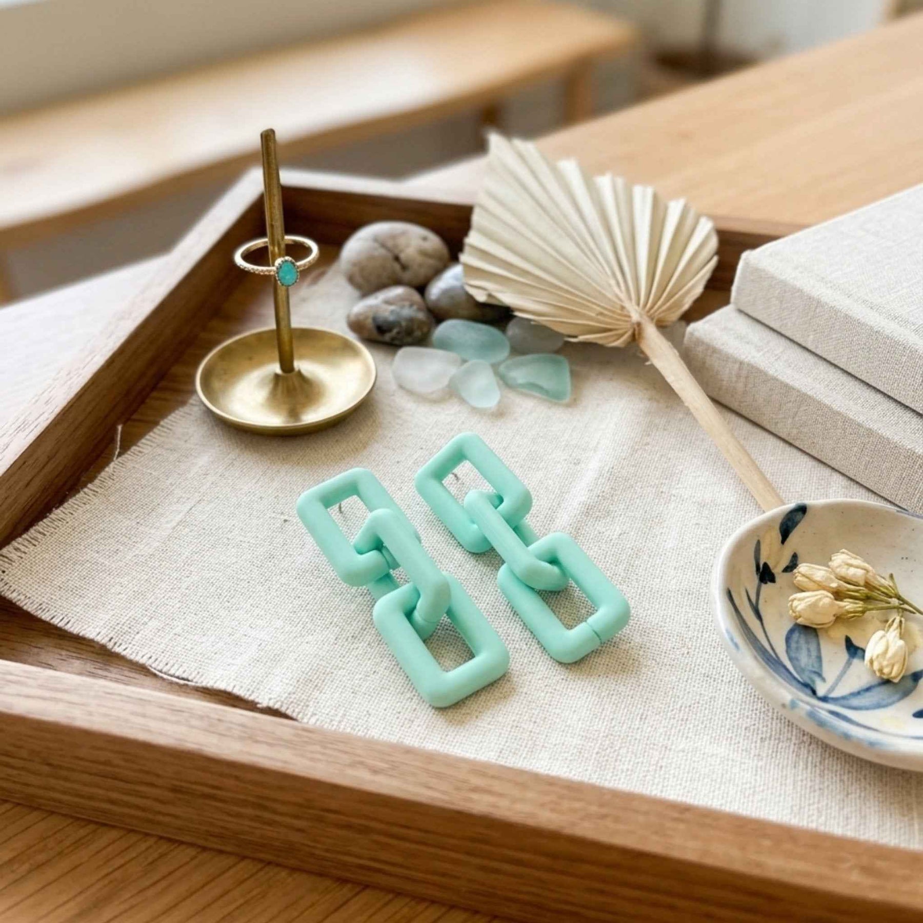 Mint Link Statement Earrings | Pastel Green Korean Chain Earrings | Minimal Aesthetic Jewelry