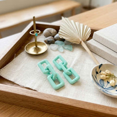 Mint Link Statement Earrings | Pastel Green Korean Chain Earrings | Minimal Aesthetic Jewelry