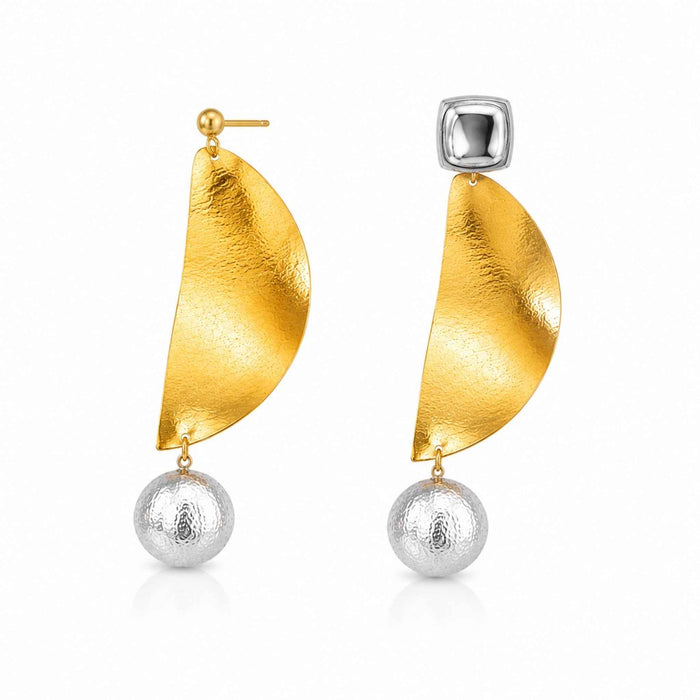 Auric Pearl Statement Earrings | Gold Abstract Drop Earrings for Women | Luxe Modern Jewelry