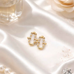 Hamsa Hand Outline Stud Earrings – Sparkling Stone Border Gold Studs | Anti-Tarnish Korean Jewellery | Sajna Sawarnaa