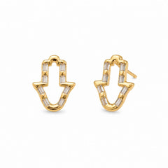 Hamsa Hand Outline Stud Earrings – Sparkling Stone Border Gold Studs | Anti-Tarnish Korean Jewellery | Sajna Sawarnaa