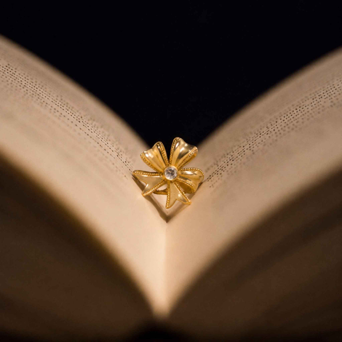 Golden Bow Flower Ring for Women | Elegant Zircon Statement Ring | Anti-Tarnish Korean-Inspired Jewelry