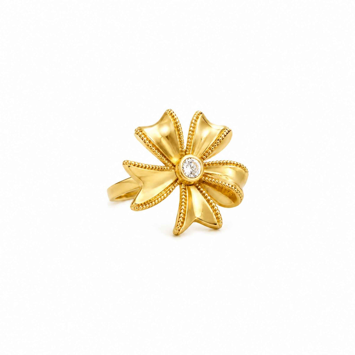 Golden Bow Flower Ring for Women | Elegant Zircon Statement Ring | Anti-Tarnish Korean-Inspired Jewelry