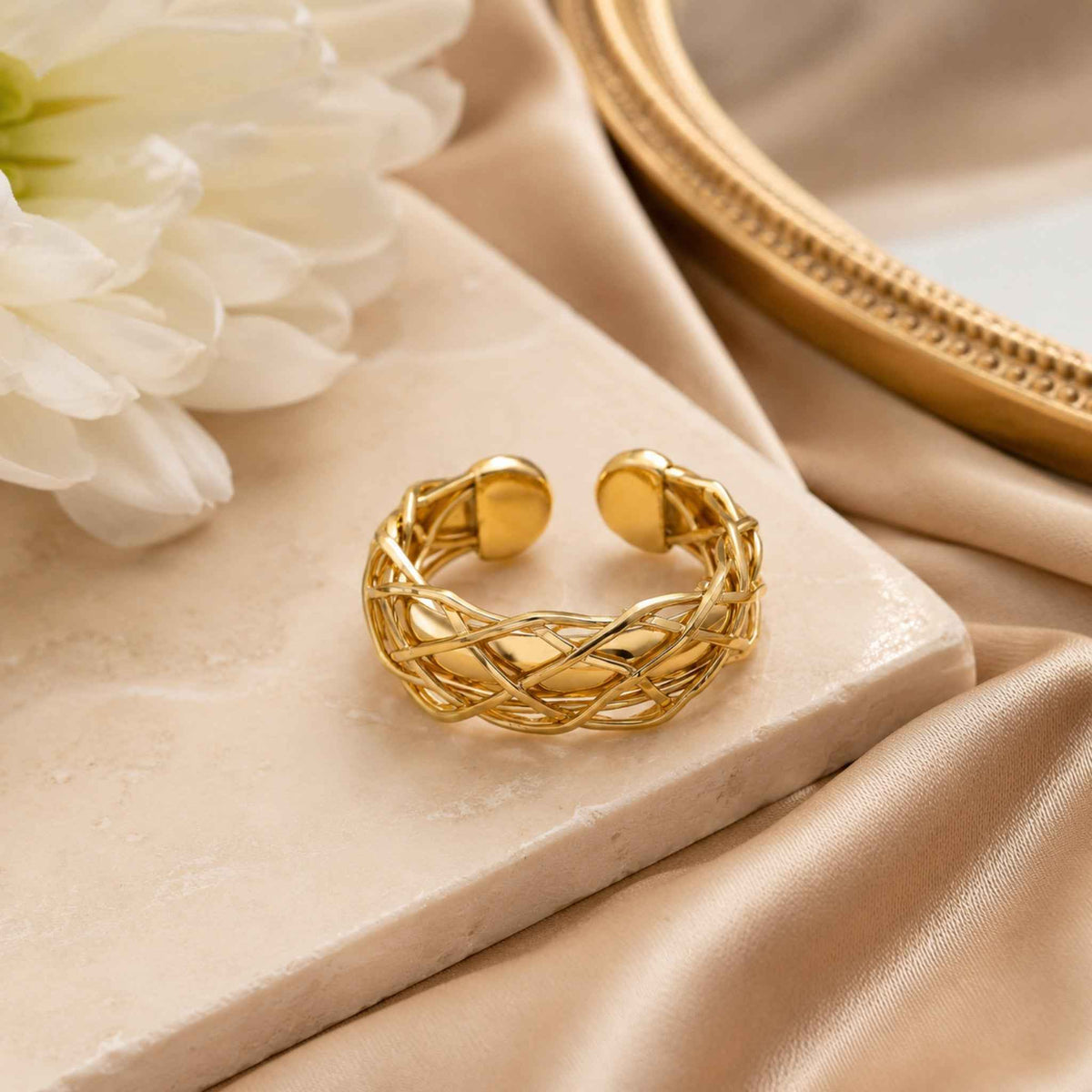 Woven Braid Open Ring for Women | Adjustable Gold Stacking Ring | Anti-Tarnish Korean-Inspired Jewelry