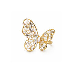 Pearl Butterfly Statement Ring for Women, gold crystal and pearl jewelry