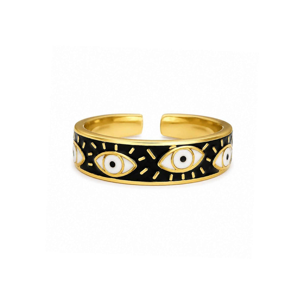 Evil Eye Enamel Band Ring for Women | Adjustable Gold Statement Ring | Anti-Tarnish Korean-Inspired Jewelry