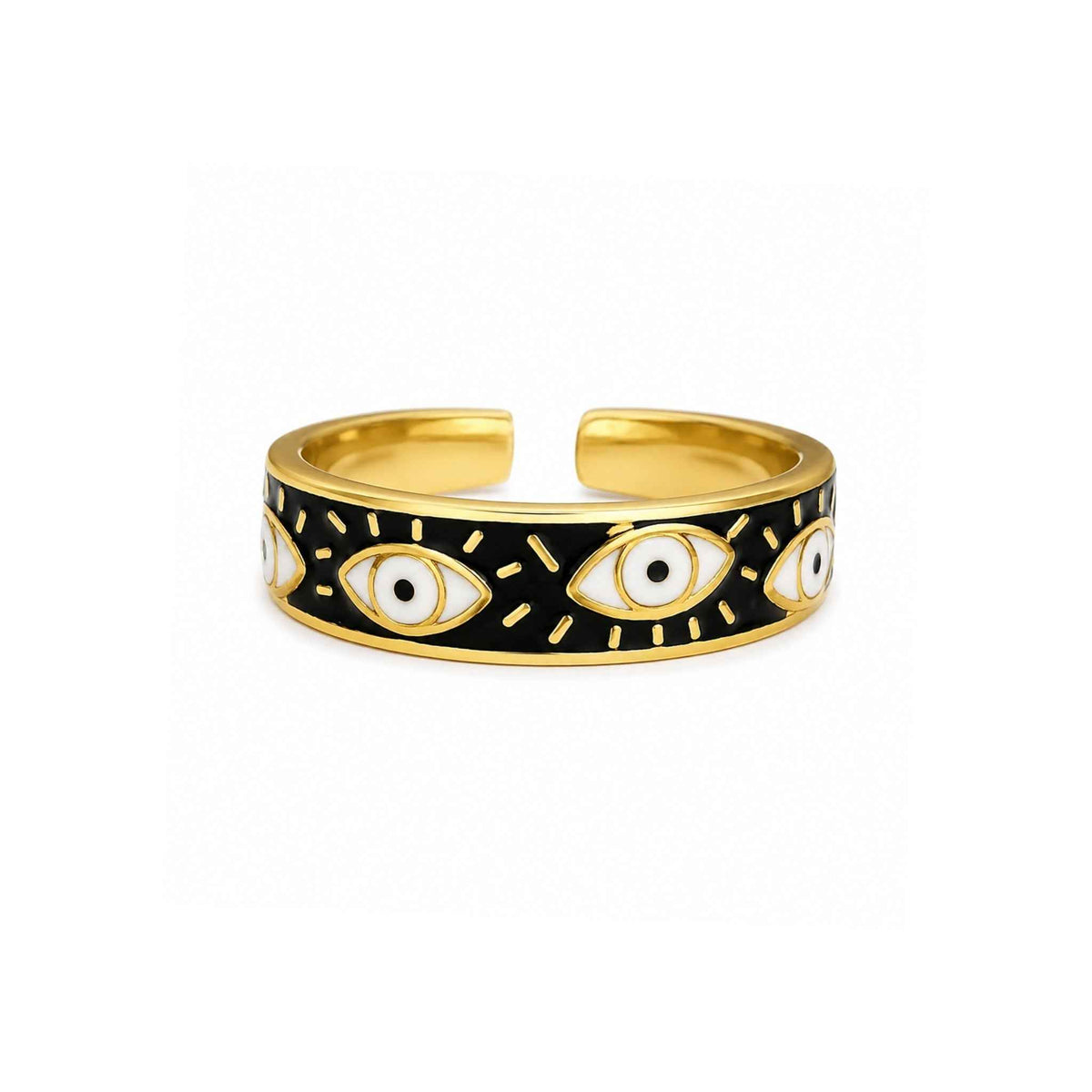 Evil Eye Enamel Band Ring for Women | Adjustable Gold Statement Ring | Anti-Tarnish Korean-Inspired Jewelry