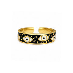 Evil Eye Enamel Band Ring for Women | Adjustable Gold Statement Ring | Anti-Tarnish Korean-Inspired Jewelry