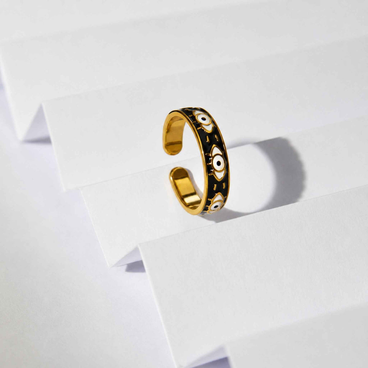 Evil Eye Enamel Band Ring for Women | Adjustable Gold Statement Ring | Anti-Tarnish Korean-Inspired Jewelry