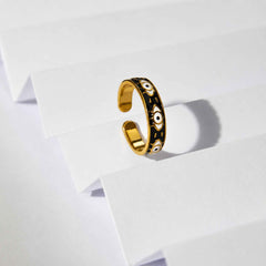Evil Eye Enamel Band Ring for Women | Adjustable Gold Statement Ring | Anti-Tarnish Korean-Inspired Jewelry