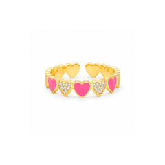 Pink heart crystal adjustable ring front view