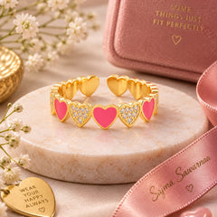 Pink heart crystal adjustable ring gift styling