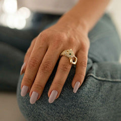 Crystal Panther Open Ring for Women | Adjustable Gold Statement Ring | Anti-Tarnish Korean-Inspired Jewelry