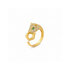 Crystal Panther Open Ring for Women | Adjustable Gold Statement Ring | Anti-Tarnish Korean-Inspired Jewelry