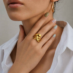 Sculptural Crossover Open Ring for Women | Bold Gold Statement Ring | Anti-Tarnish Korean-Inspired Jewelry