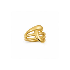 Gold sculptural crossover ring front view