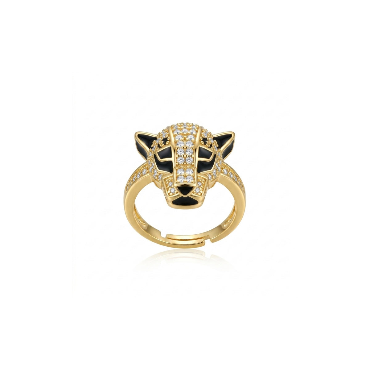 Crystal leopard head adjustable ring front view