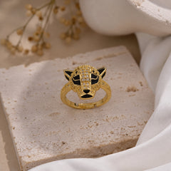 Crystal leopard head adjustable ring styled product view
