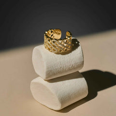 Crystal Lattice Statement Ring for Women | Gold Adjustable Open Ring | Anti-Tarnish Korean-Inspired Jewelry