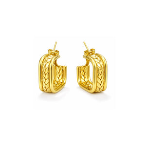 Chunky braided wheat texture square gold hoop earrings – anti-tarnish Korean jewellery by Sajna Sawarnaa
